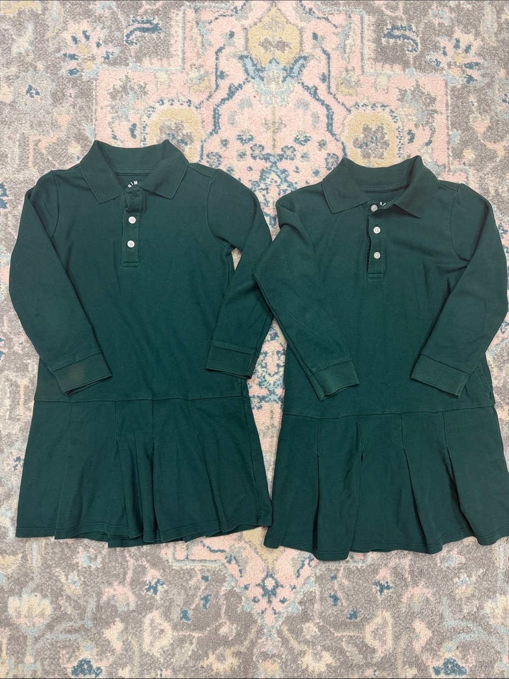 Girls Dark Green Long-Sleeve Polo Dress